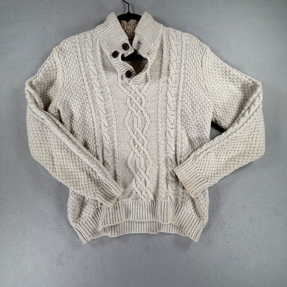 Gap Kids Cable Knit Mock Neck Sweater XXL Cream Beige Cotton Wool Chunky Preppy